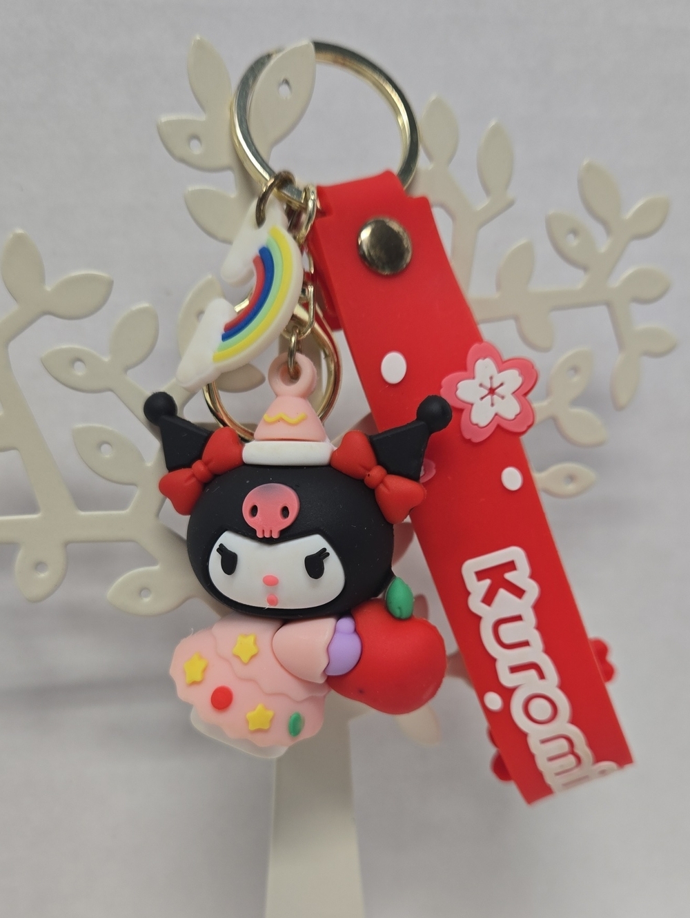 Kurome w/Apple and Rainbow Charm PVC Keychain/Bag Charm 3.5" EUC